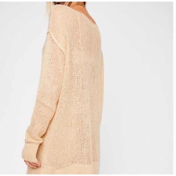 Free People Mohair Transparent Crew Neck Sand Tunic Sweater Lounge Soft Cozy M - Picture 4 of 10